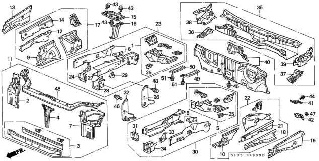 1998 Honda CR-V End, R. FR. Side Frame Diagram for 60813-SR3-A00ZZ