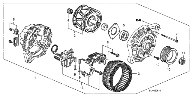 2008 Honda Fit Alternator, Core Id (A5Tb1391) (A005Tb1391R) (Reman) Diagram for 06311-RSH-505RM