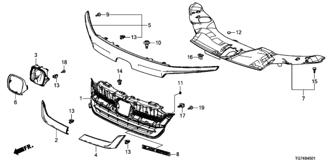 2020 Honda Pilot MOLDING, R. FR. GRILLE MIDDLE Diagram for 71122-TG7-A60