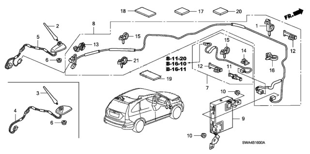 2008 Honda CR-V Feeder Assembly, Antenna Diagram for 39160-SWA-A22