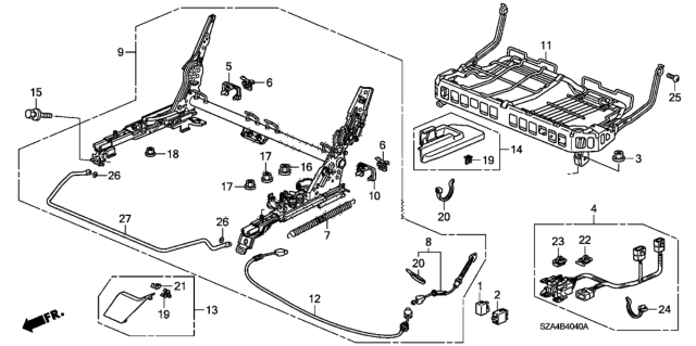 2014 Honda Pilot Middle Seat Components (Driver Side) Diagram