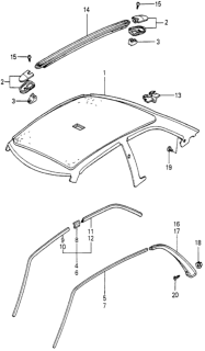 1979 Honda Accord Weatherstrip, Roof Diagram for 71862-688-003