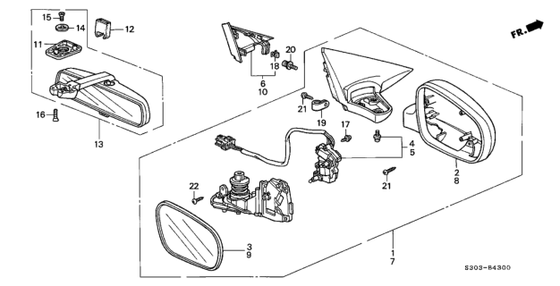 2000 Honda Prelude Mirror Assembly, Driver Side Door (Ficus Green Pearl) (R.C.) Diagram for 76250-S30-A22ZP