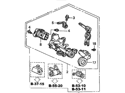 Honda 06350-S9A-A11ZB Cylinder Set, Key *YR202L* (DARK SADDLE)