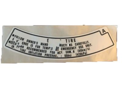 Honda 42767-SV4-A00 Label, Spare Tire Caution (T-Type)(English)