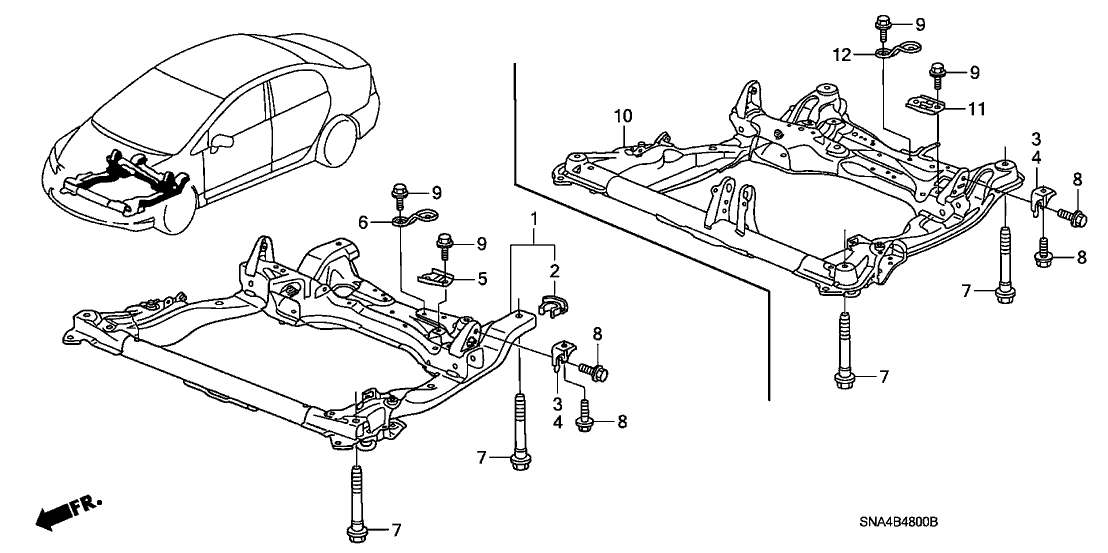 2007 Honda Civic 4 Door SI KA 6MT Front Sub Frame