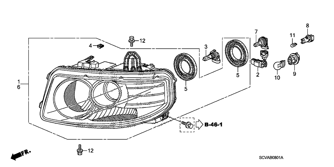 33101SCVA12 Genuine Honda Headlight Unit, R.