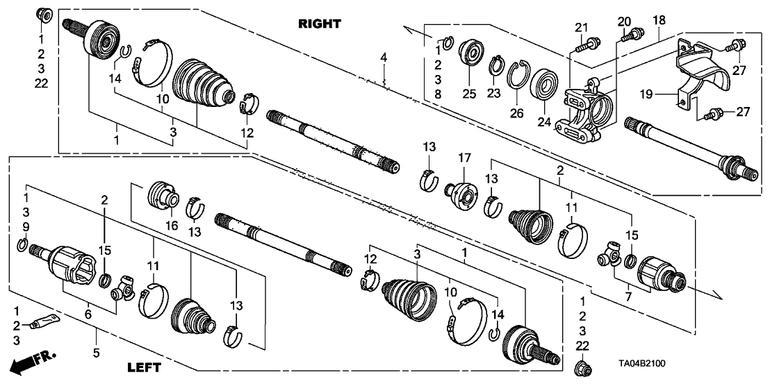 2011 Honda Accord 4 Door LX+ (PZEV) KL 5AT Driveshaft - Half Shaft (L4)