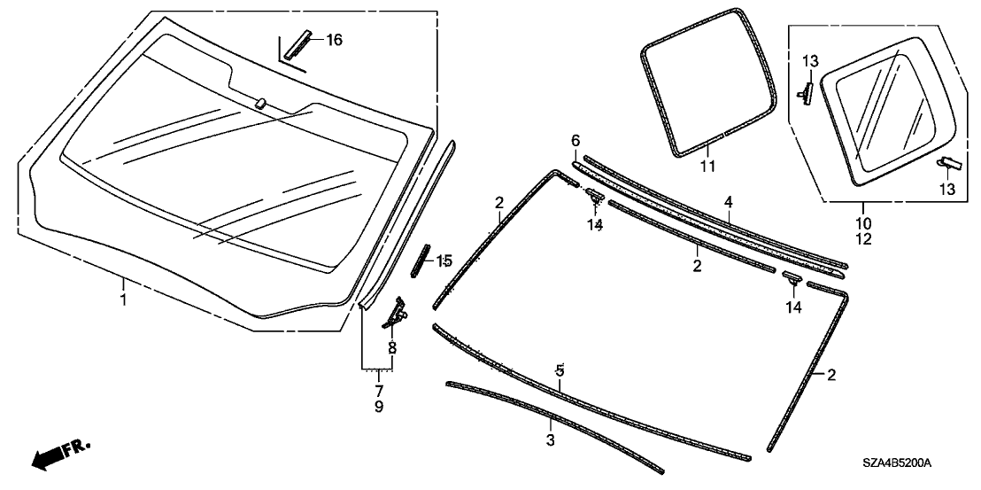 2014 Honda Pilot 5 Door EX (4WD) KA 5AT Front Windshield Quarter Glass