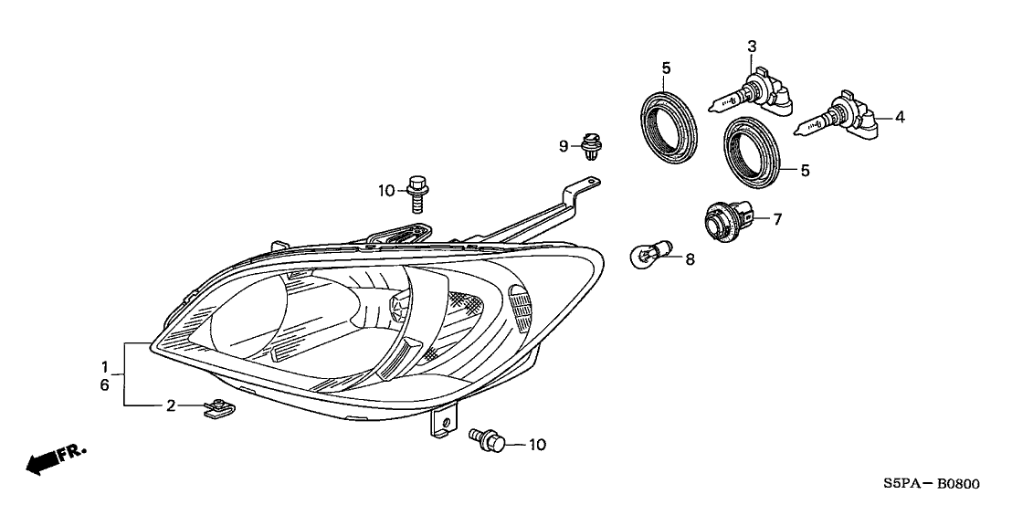 33101S5AA51 Genuine Honda Headlight Unit, R.