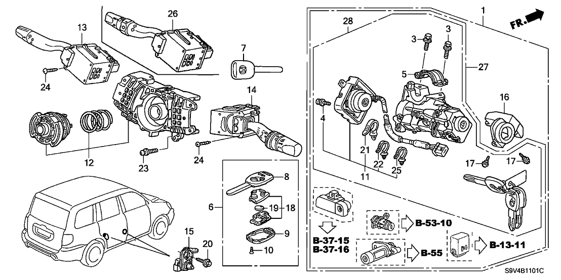 35100S9V305 Genuine Honda Lock Assy.,Steering