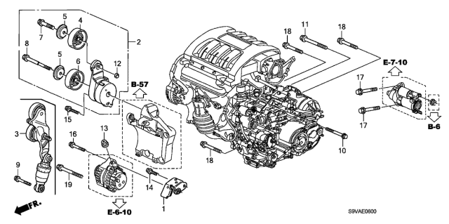 2008 Honda Pilot 5 Door Exl 4wd Ka 5at Alternator Bracket