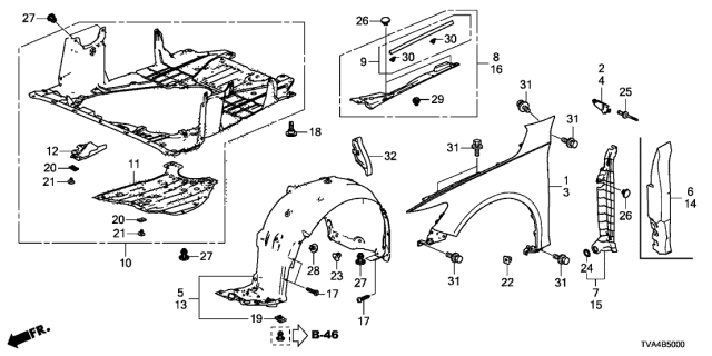 Tva A00zz Genuine Honda Panel Right Front Fender
