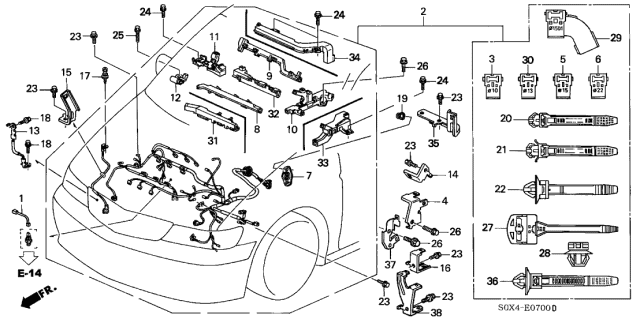 2002 Honda Odyssey 5 Door Ex Ka 5at Engine Wire Harness