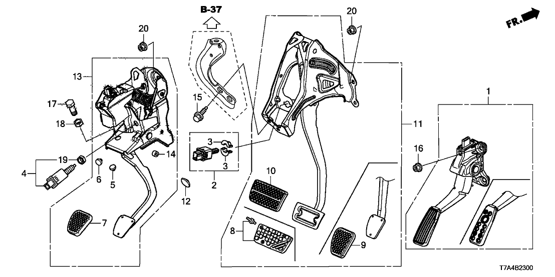 Honda 46545-T7W-R51 COVER SET, PEDAL (CVT)