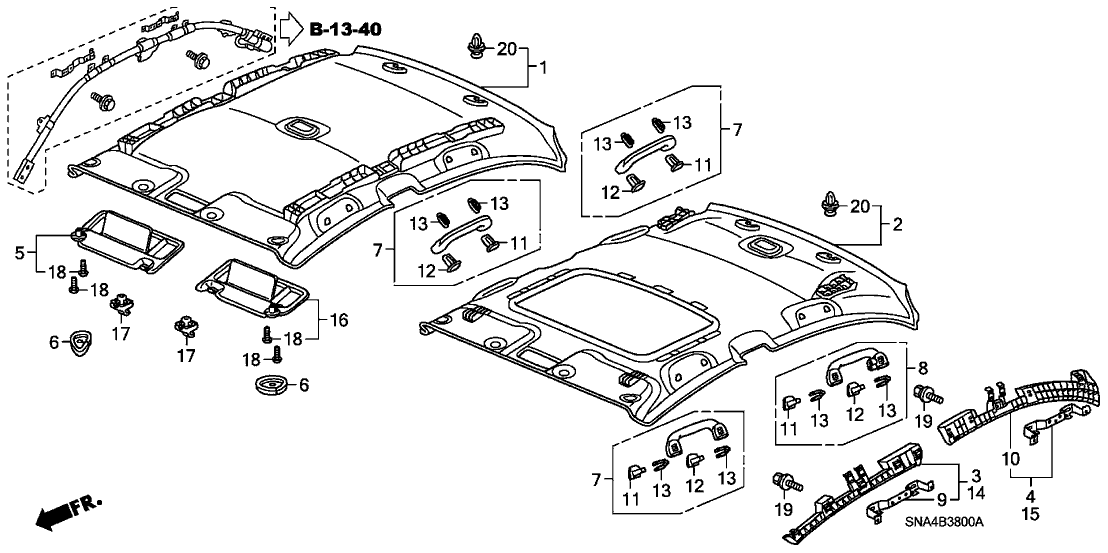 Honda 83200-SNA-A63ZA Lining Assy., Roof *NH598L* (Sunroof) (ATLAS GRAY)