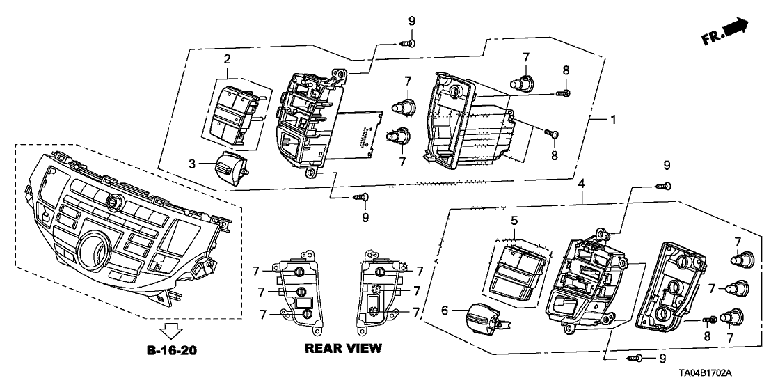 Honda 79630-TA0-A02ZA Switch Assembly, Automatic Air Conditioner (Gun Metallic)