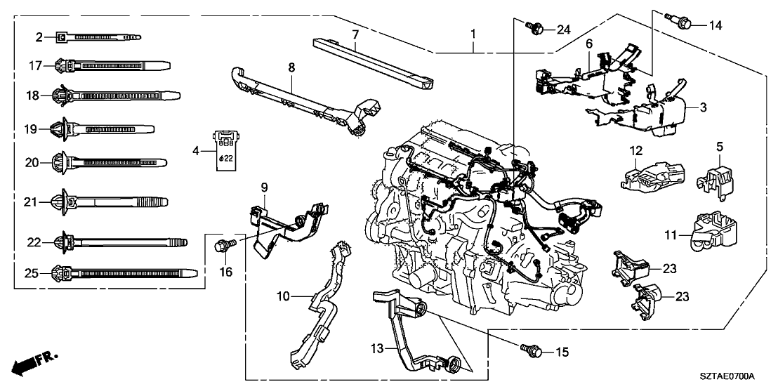 Honda 32138-RTW-000 Holder, Engine Wire Harness (H)