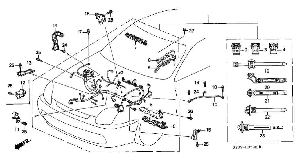 Honda 32744-P5P-000 Clamp D, Engine Harness