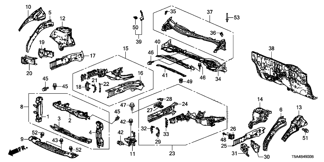 Honda 04602-T5R-A01ZZ Frame Set, Front Bulkhead (Upper)