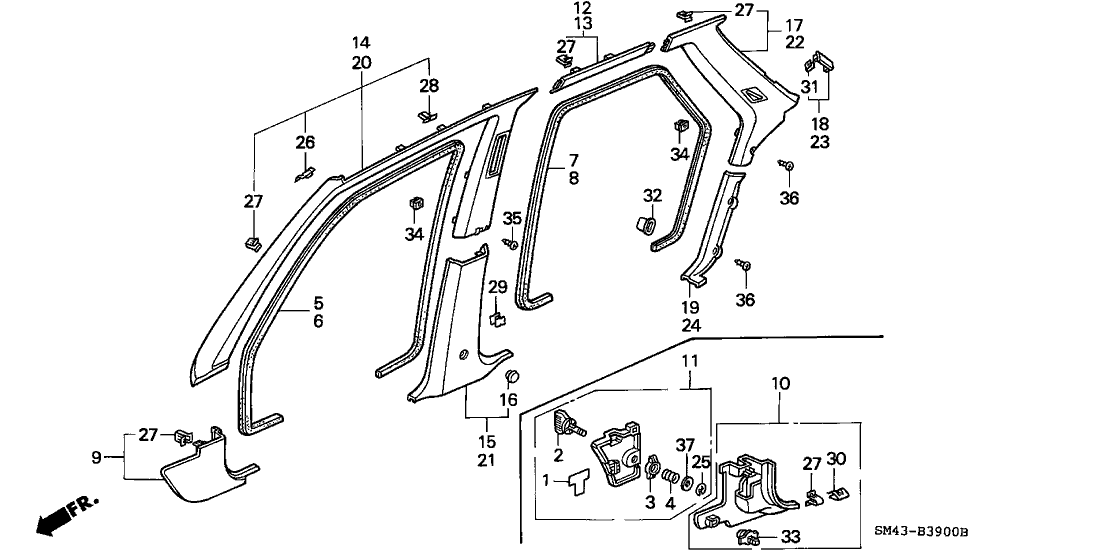 Honda 84121-SM4-000ZA Garnish, R. Center Pillar (Lower) *NH89L* (PALMY GRAY)