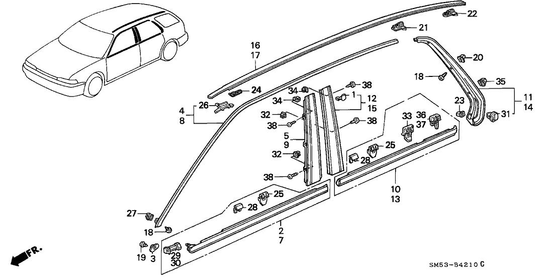 Honda 74316-SM5-A00 Molding Assy., L. Roof