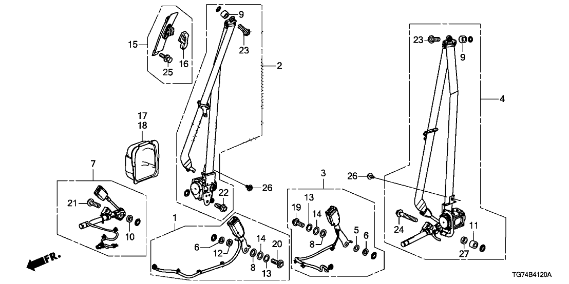 Honda 04818-TG7-A00ZA Outer Set, Left Rear Seat Belt (Shadow Beige)