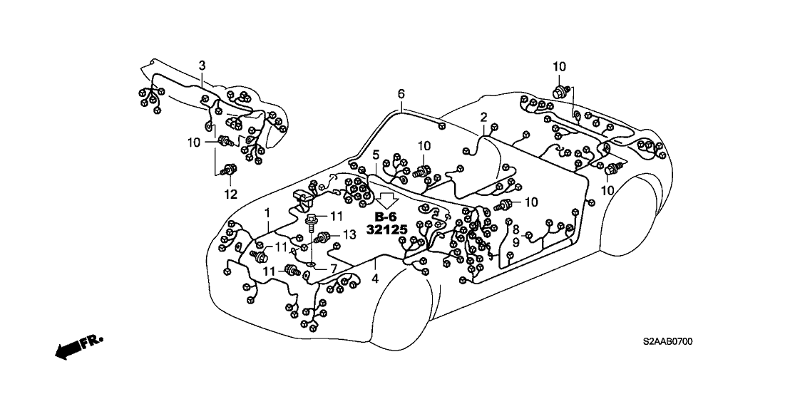 Honda 32108-S2A-A67 Wire Harness, RR.