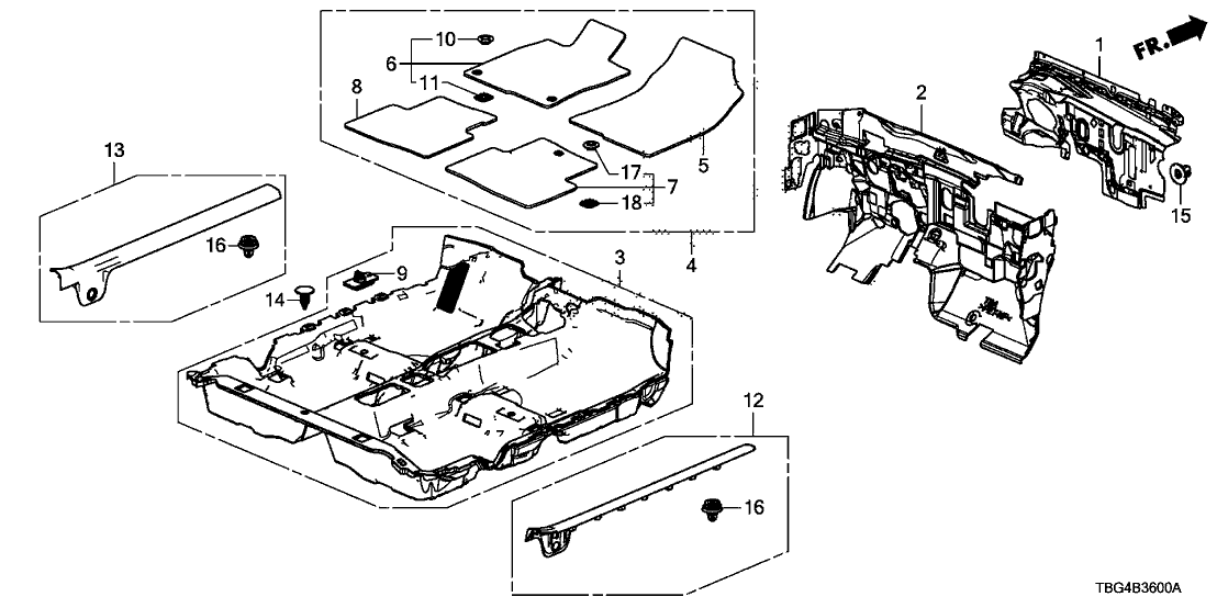 Honda 83604-TBG-A01ZA Floor Mat, L. RR. *NH900L* (DEEP BLACK)