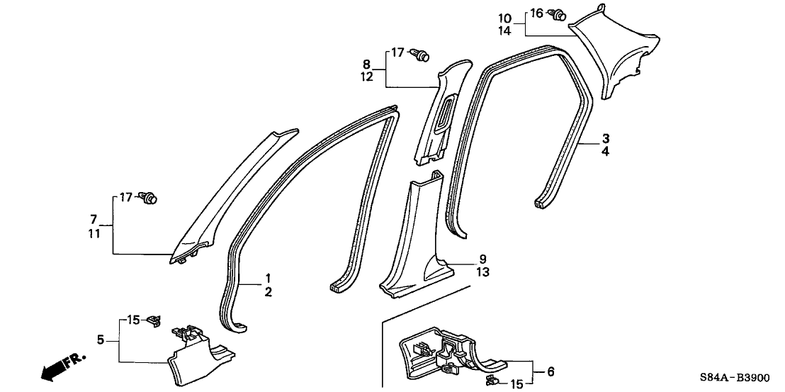 Honda 84151-S84-A02ZB Garnish Assy., L. FR. Pillar *NH302L* (PALE QUARTZ)