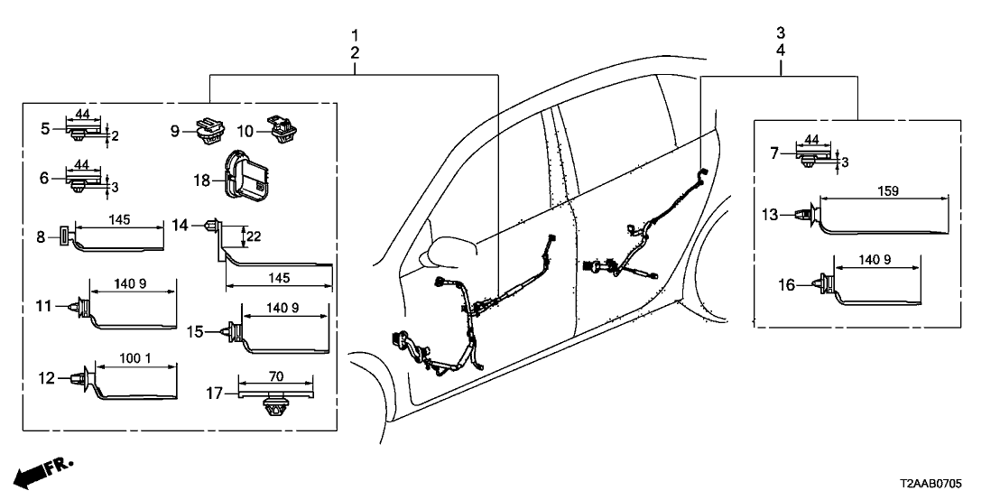 Honda 32754-T2A-C01 Wire Harness, L. RR. Door