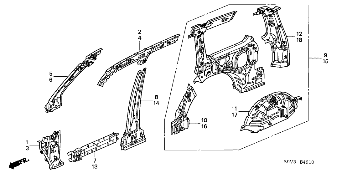 Honda 04649-S9V-A02ZZ Rail Set, L. Roof Side