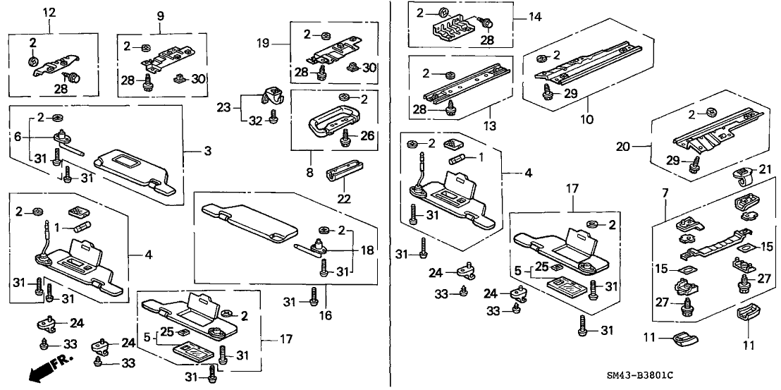 83242-SM4-000 Honda Bracket, R. RR. Grab Rail (Normal Roof)