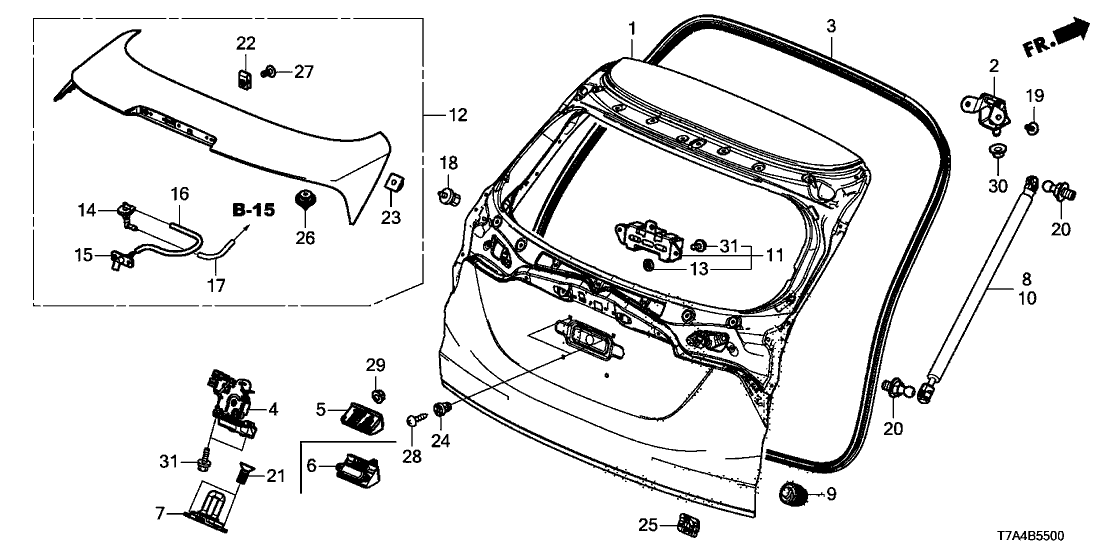 Honda 74870-T7W-A51 Stay Assembly, Driver Side Tailgate Open