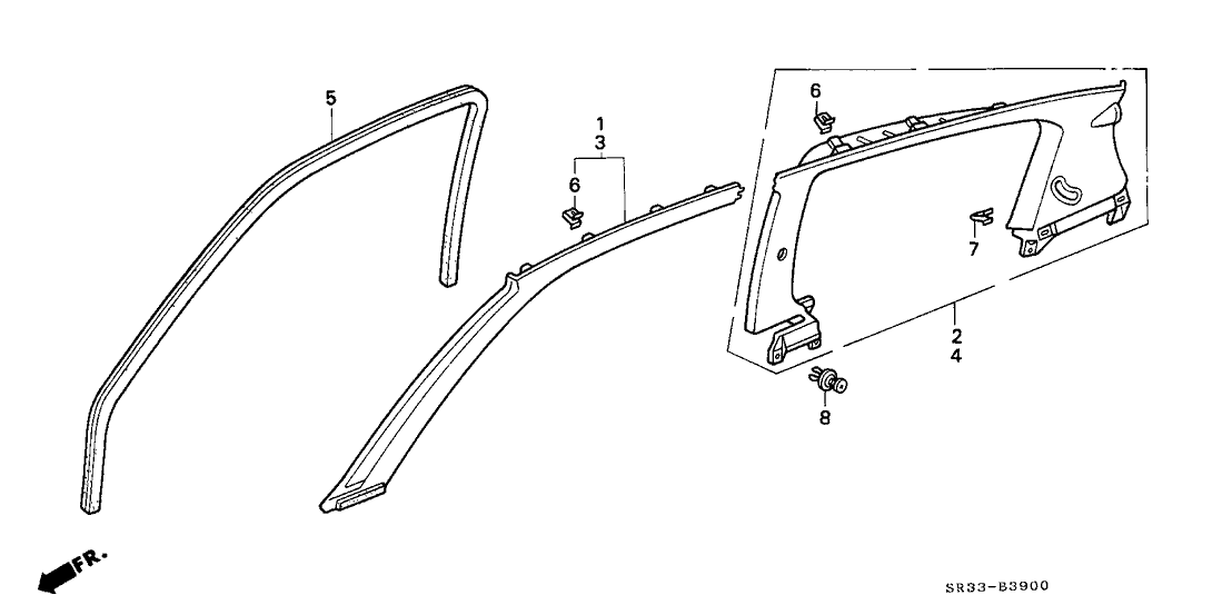 Honda 84101-SR3-J00ZA Garnish, R. FR. Pillar *B46L* (LOFTY BLUE)