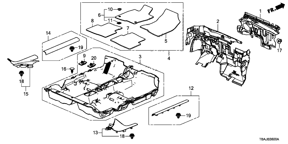 Honda 83601-TBA-A01ZA Floor Mat, R. FR. *NH900L* (DEEP BLACK)