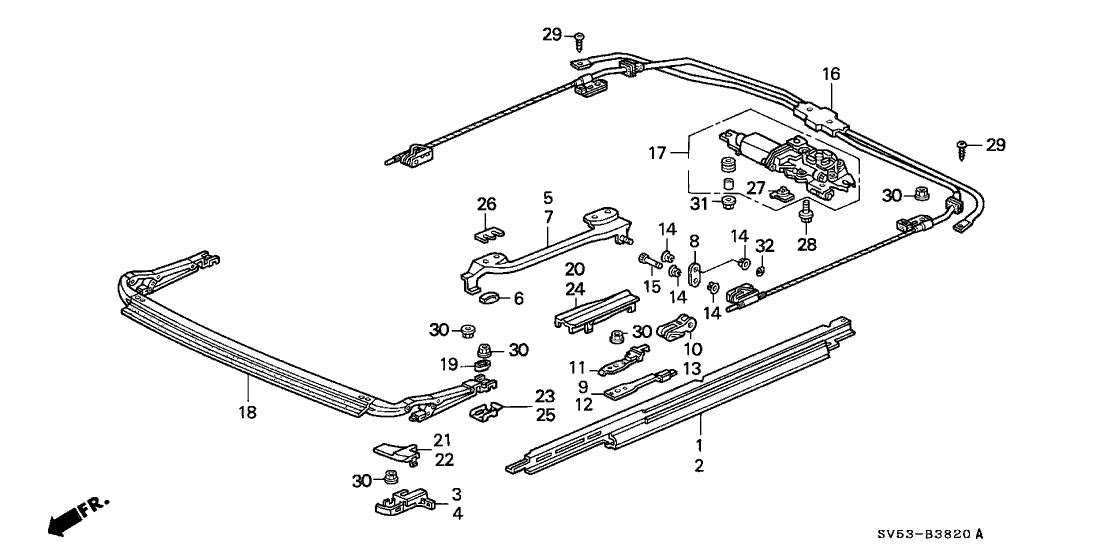 Honda 70336-SV5-A01 Stay, L. Roof Glass