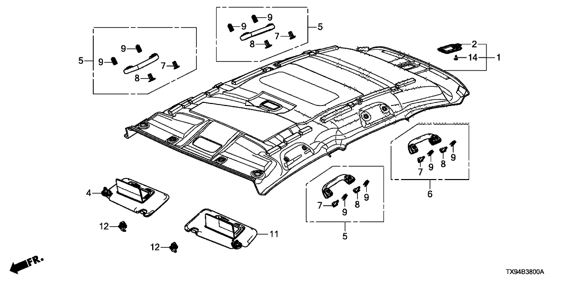 Honda 83202-TX9-A01ZA Cap, Roof Lining *NH643L* (LIGHT GRAY)