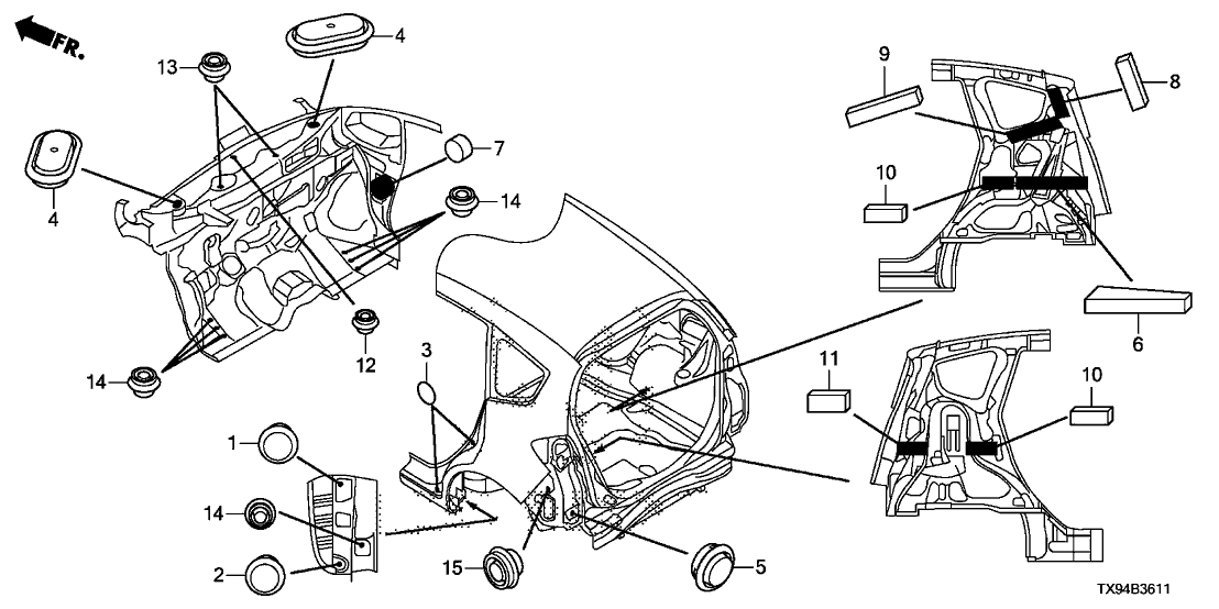 Honda 91619-TX9-A00 Block E, RR. Quarter (Inner)