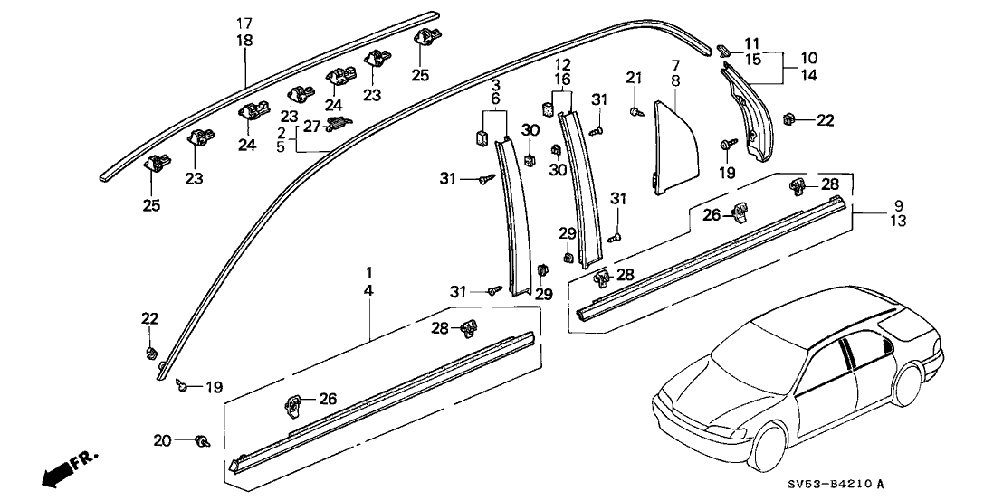 Honda 74316-SV5-A00 Molding Assy., L. Roof