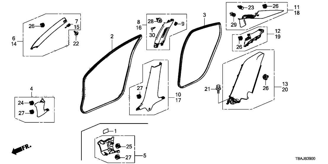 Honda 84151-TEG-A00ZA GARNISH ASSY., L. FR. PILLAR *NH882L* (PLATINUM GRAY)