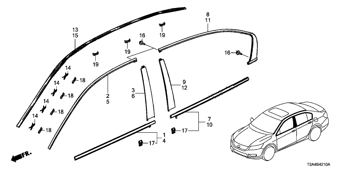 Honda 72430-T2A-A01 Garnish, R. FR. Door Center Pillar