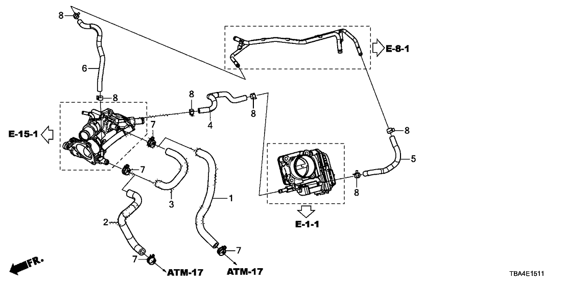 Honda 19508-5BA-A01 Hose,Th Body Out