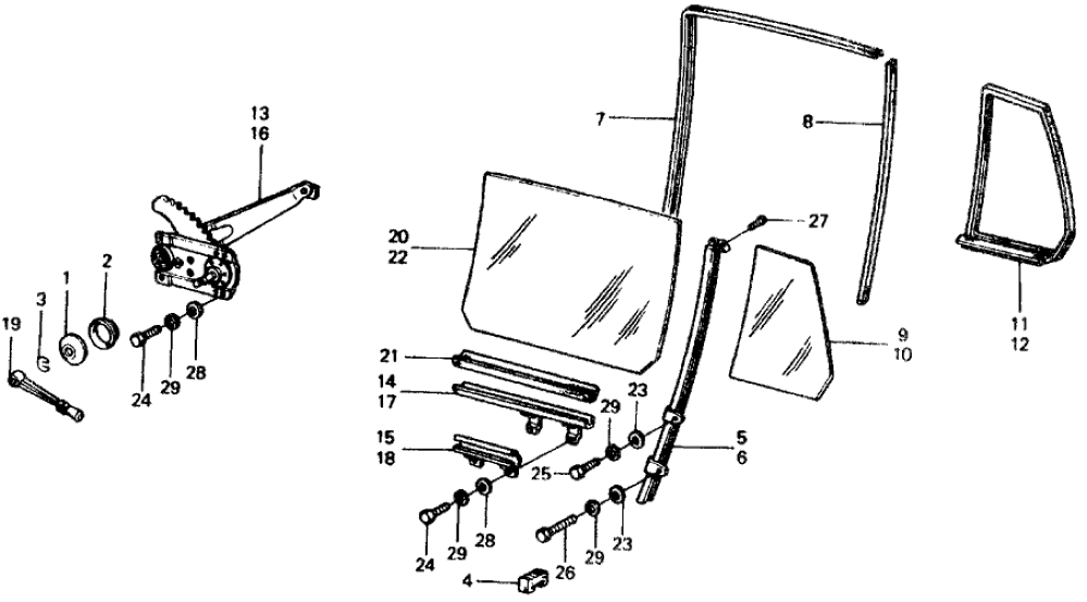 Honda 76321-663-670 Holder, L. RR. Door Glass