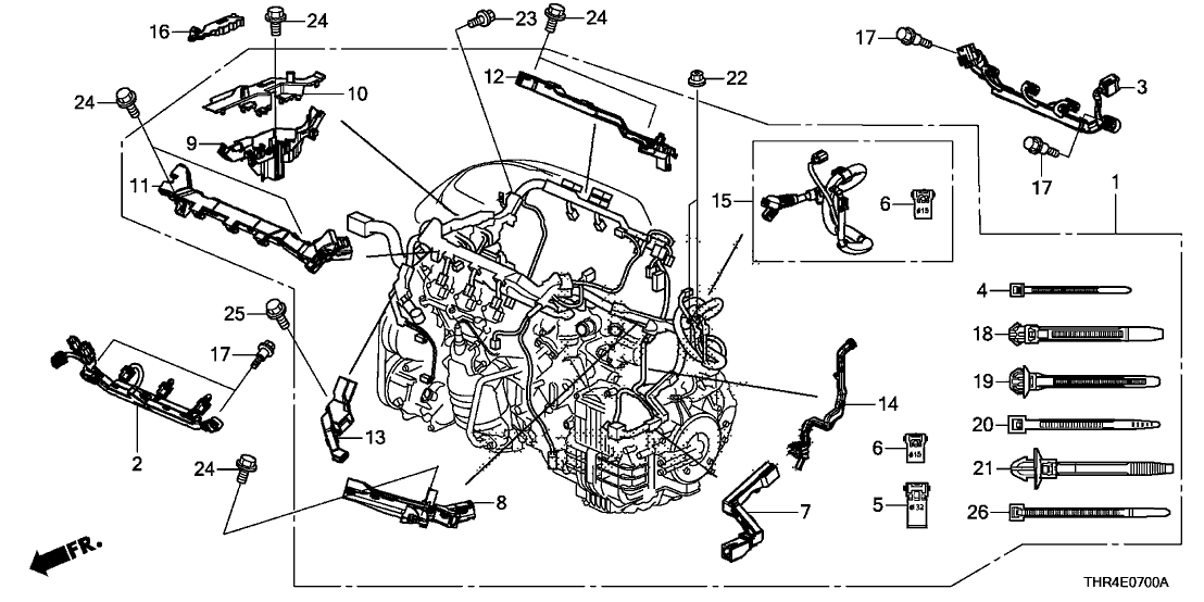 Honda 32112-5MR-A00 Sub-Harness, RR. Injector