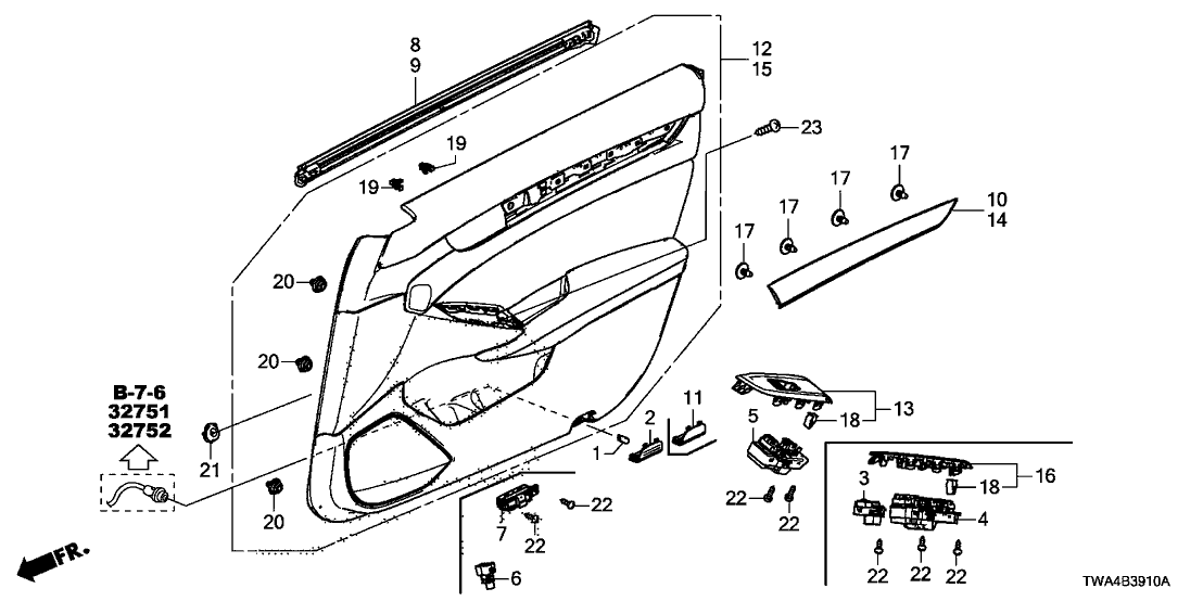 Honda 83503-TVA-A41ZA LINING, R. FR. DOOR ASSY. (LOWER) *NH906L* (THREAD CHARCOAL)