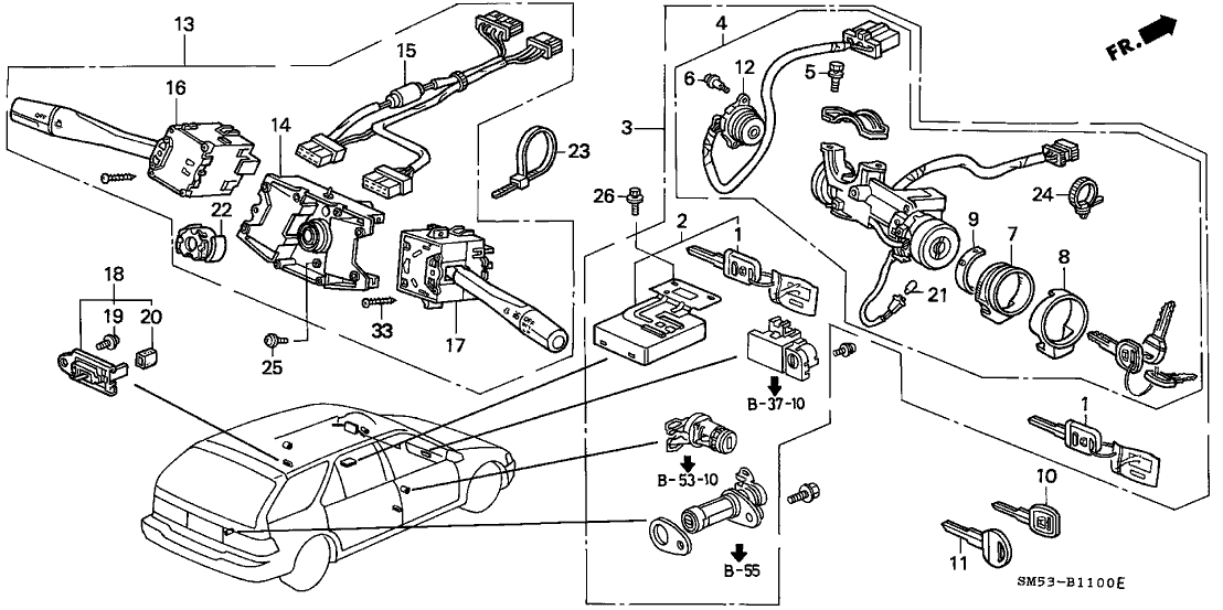 Honda 35010-SM5-A10ZE Lock Set *R104L* (VINTAGE RED)