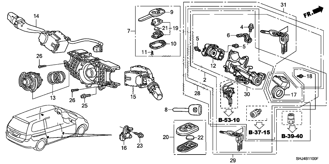 Honda 06350-SHJ-309 CYLINDER SET, KEY