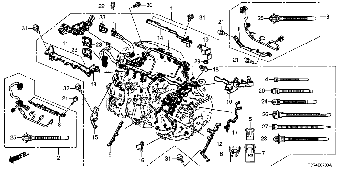 Honda 32112-RLV-A00 Sub-Harness, RR. Injector