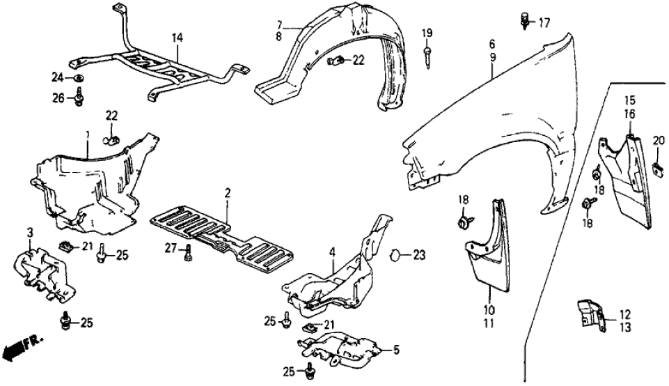 Honda 70582-SB6-661 Protector, R. RR. Arch Panel